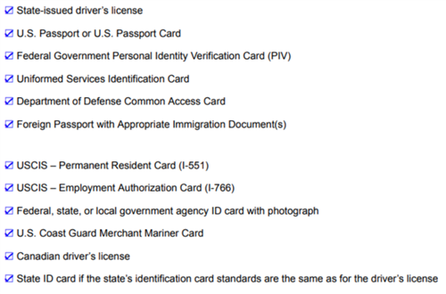 Valid Forms of ID